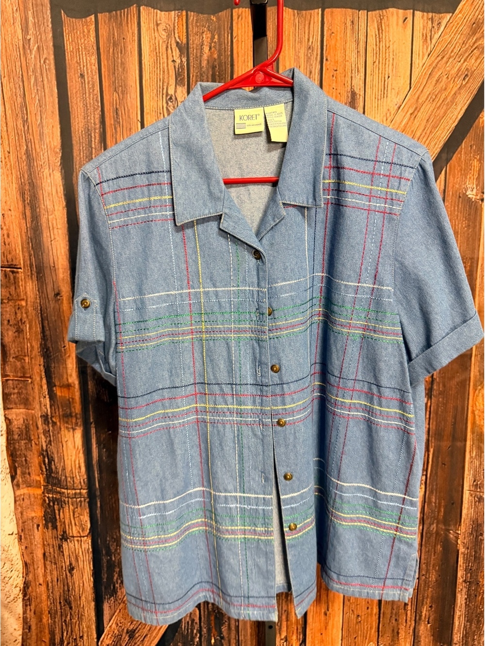 Koret City Blues Button-Up Short Sleeve Shirt Size L 100% Cotton